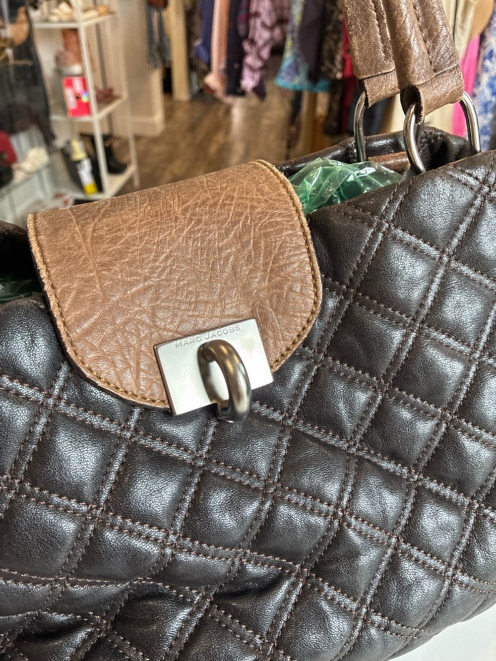 Marc Jacobs Quilted Brown Tote Bag with Contrast Handle - Picture 5 of 10